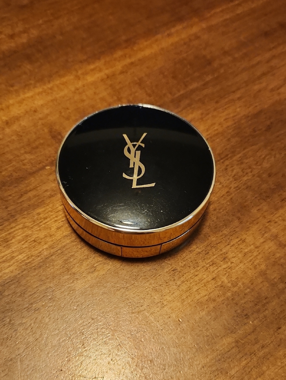 Yves Saint Laurent Black and Gold Round Compact Case